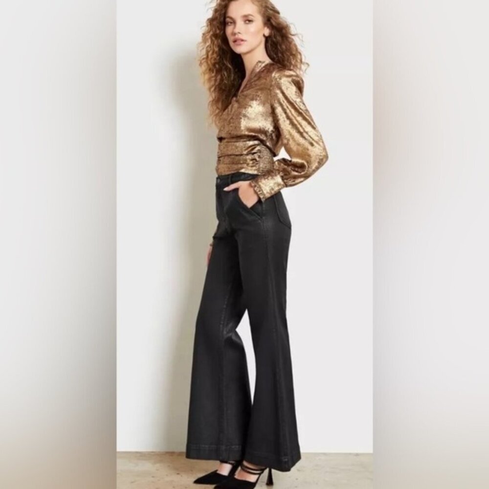 NWT Sam Edelman Black Coated Bay Flare Trouser Jeans 30214483-248 Size 29